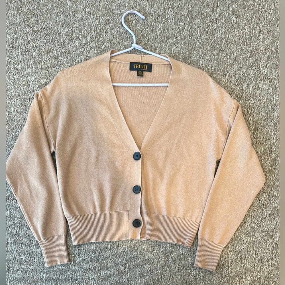 Truth Tan Cardigan Sweater V-Neck Knit